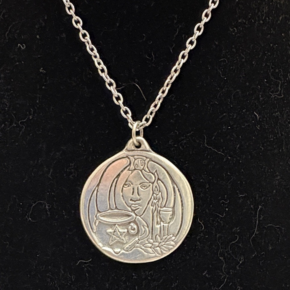 Mystical Witch Silver Pendant Necklace 24’